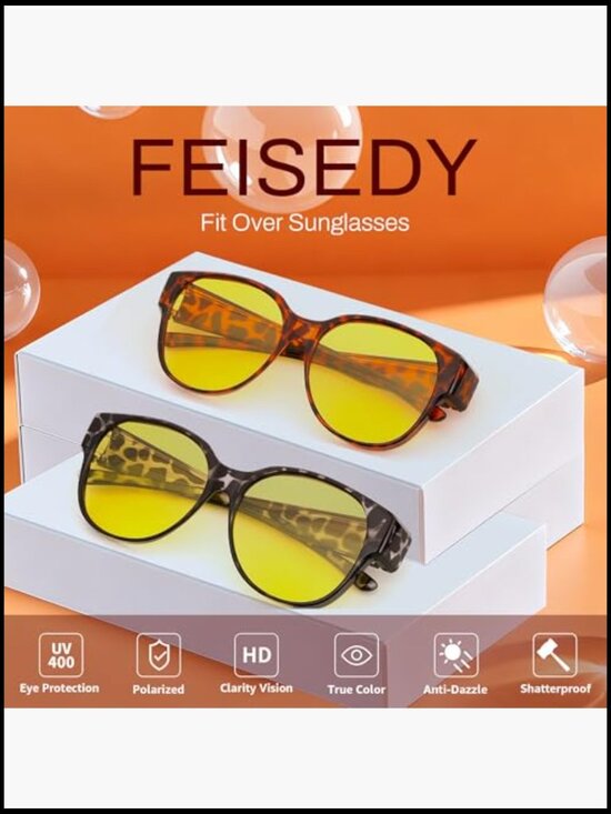 Polarized Fit Over Glasses Night Driving Sunglasses with Yellow Lenses main image 4